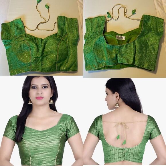 Sumona Me Deepa Gupta Indian Blouse Kelly green gold tie back padded crop top S - Picture 1 of 12